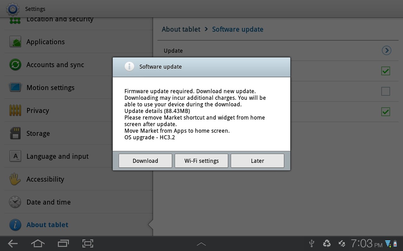 Samsung Galaxy Tab Software Update